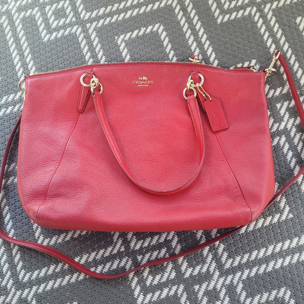 Vintage Coach Crimson Red Satchel Crossbody Leather Bag